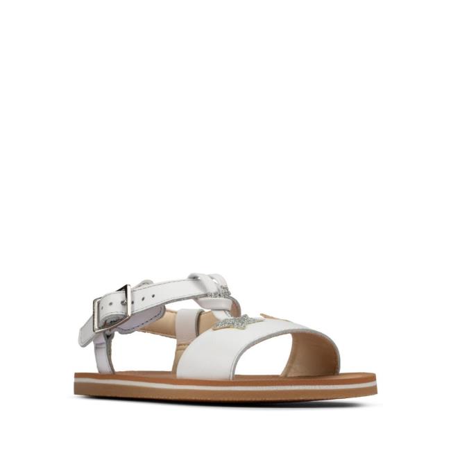 Girls' Clarks Finch Summer Youth Sandals White | CLK762PNS