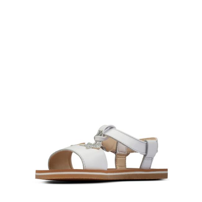 Girls' Clarks Finch Summer Youth Sandals White | CLK762PNS