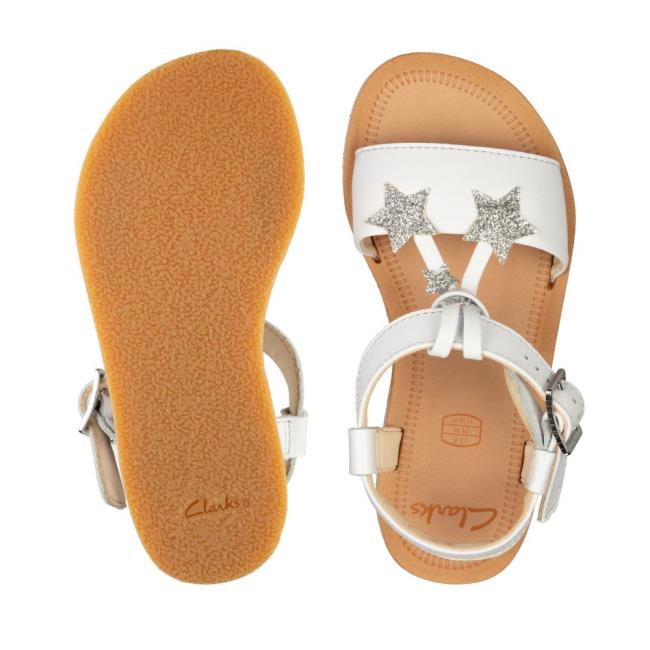 Girls' Clarks Finch Summer Youth Sandals White | CLK762PNS