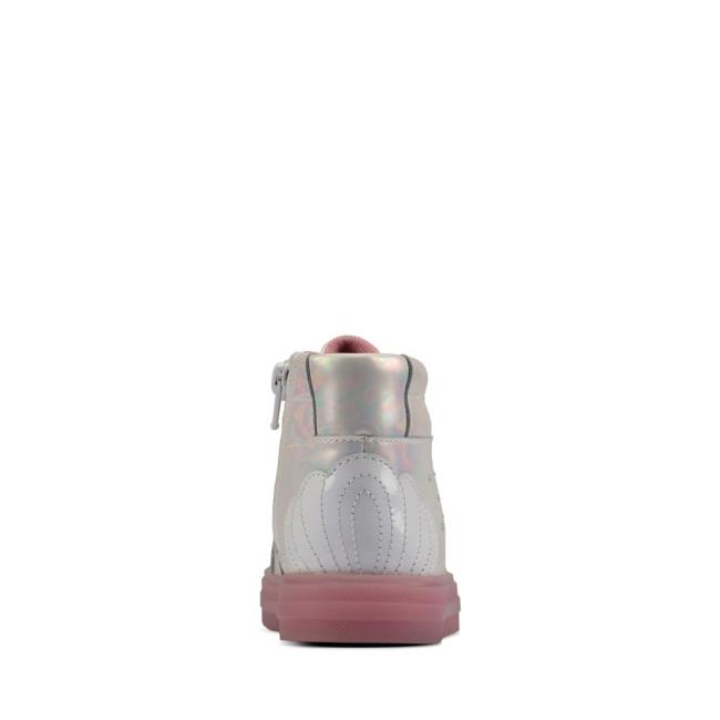 Girls' Clarks Flare Shell Hi Kid Sneakers White | CLK543HEN