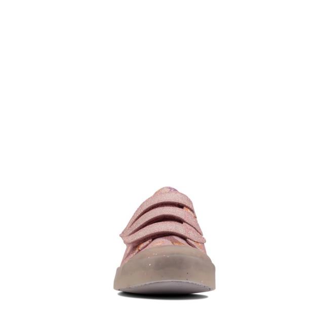 Girls' Clarks Foxing Print Kid Canvas Shoes Pink | CLK568VHU