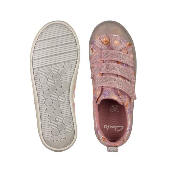 Girls' Clarks Foxing Print Kid Canvas Shoes Pink | CLK568VHU