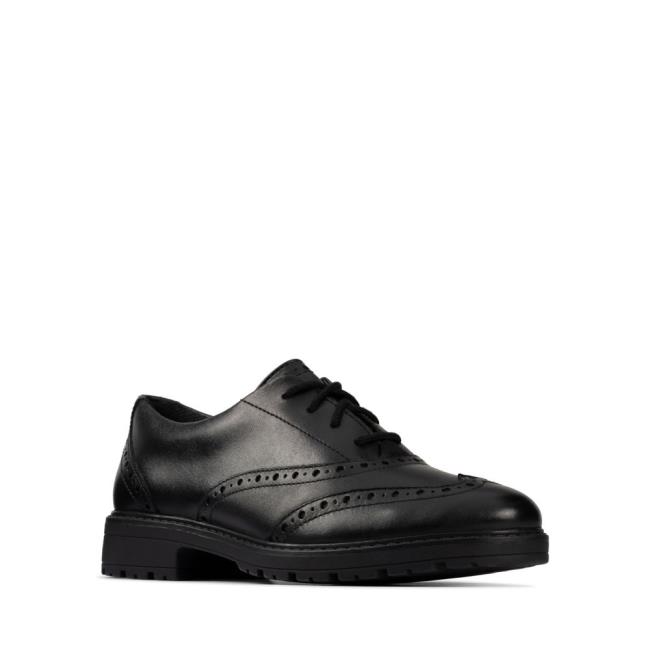 Girls' Clarks Loxham Brogue Youth School Shoes Black | CLK549AZT