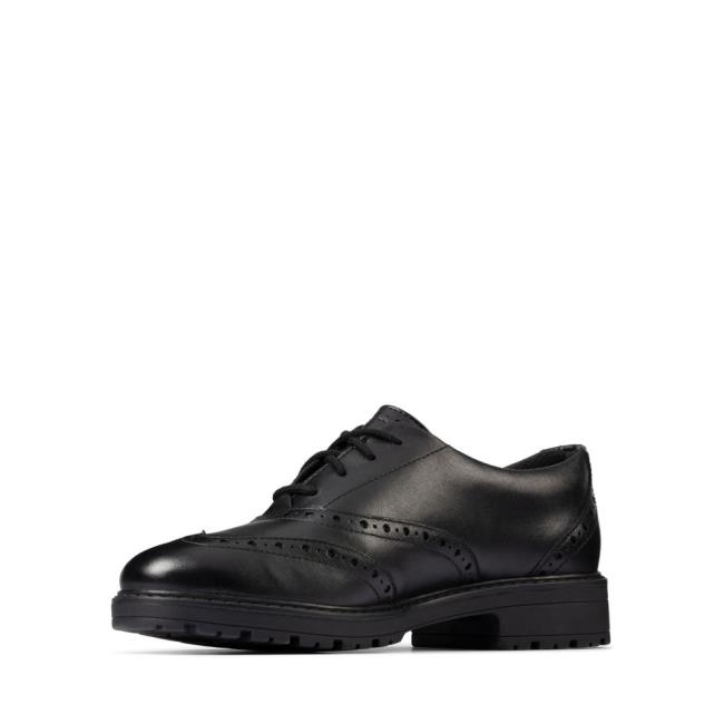 Girls' Clarks Loxham Brogue Youth School Shoes Black | CLK549AZT