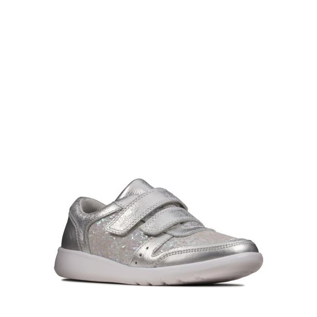 Girls' Clarks Scape Spirit Kid Sneakers Silver Metal | CLK806CFU