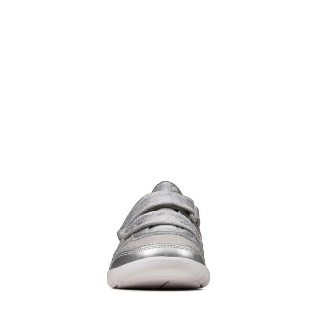 Girls' Clarks Scape Spirit Kid Sneakers Silver Metal | CLK806CFU