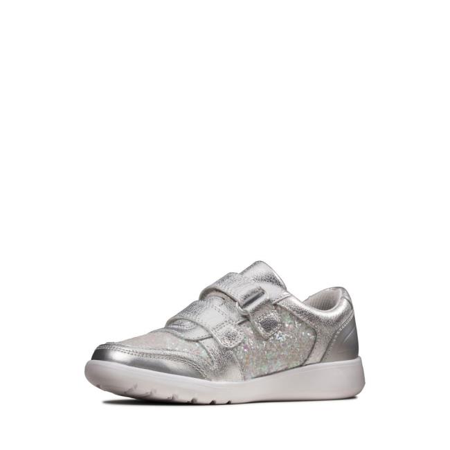 Girls' Clarks Scape Spirit Kid Sneakers Silver Metal | CLK806CFU