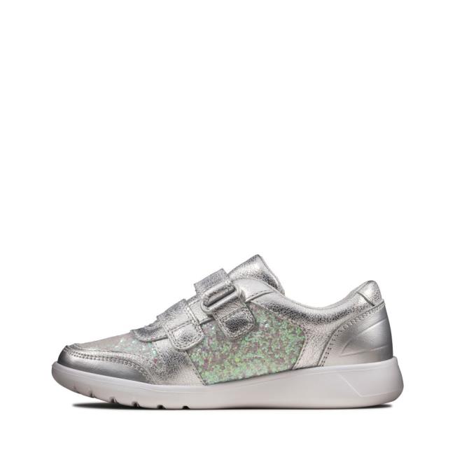 Girls' Clarks Scape Spirit Kid Sneakers Silver Metal | CLK806CFU