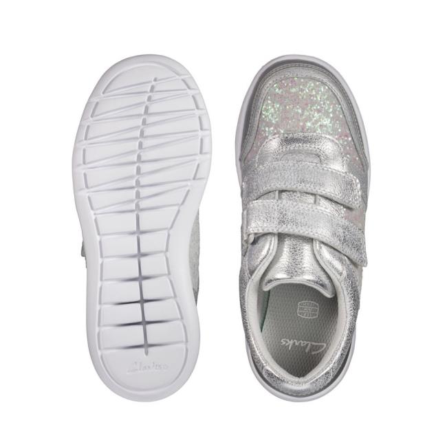 Girls' Clarks Scape Spirit Kid Sneakers Silver Metal | CLK806CFU