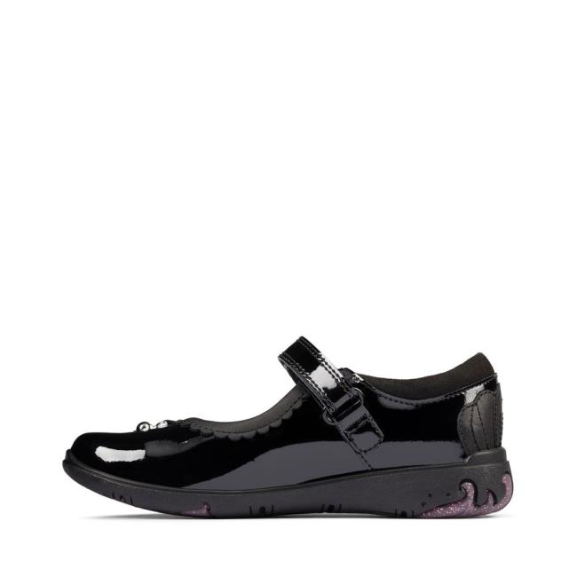 Girls' Clarks Sea Shimmer Kid School Shoes Black | CLK186KTZ