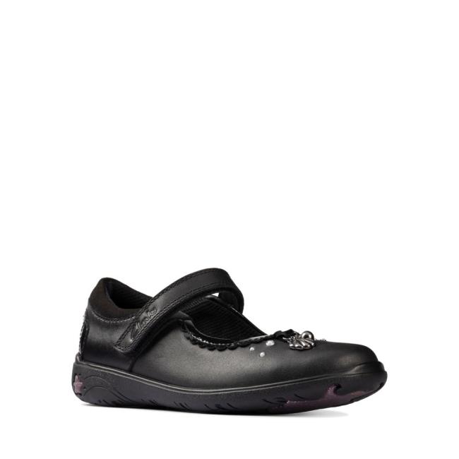 Girls' Clarks Sea Shimmer Kid School Shoes Black | CLK860CAX