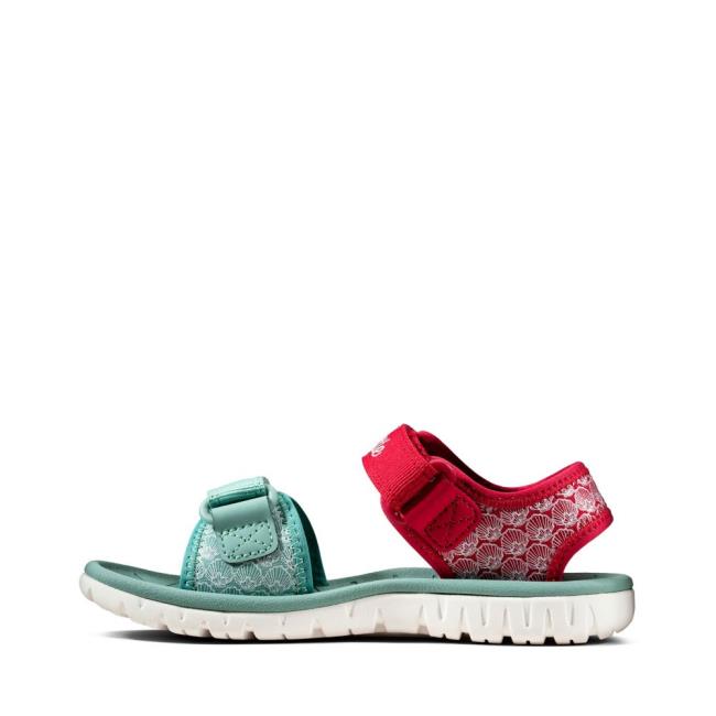 Girls' Clarks Surfing Sea Kid Sandals Red | CLK086HKO