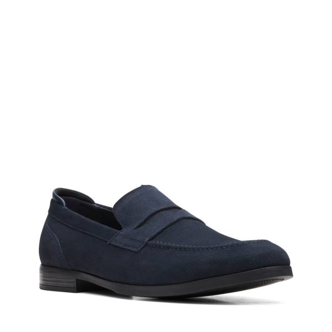 Men's Clarks Bradish Ease Loafers Navy | CLK708QKW