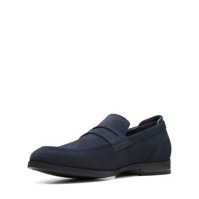 Men's Clarks Bradish Ease Loafers Navy | CLK708QKW