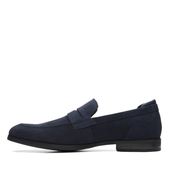 Men's Clarks Bradish Ease Loafers Navy | CLK708QKW