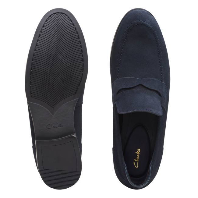 Men's Clarks Bradish Ease Loafers Navy | CLK708QKW