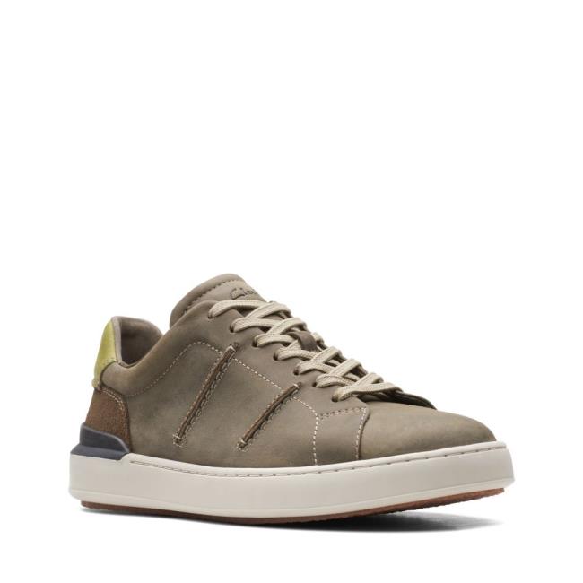 Men's Clarks CourtLite Lo Sneakers Dark Olive | CLK106NWR