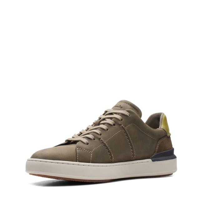 Men's Clarks CourtLite Lo Sneakers Dark Olive | CLK106NWR