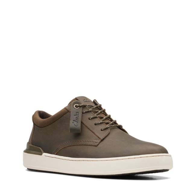 Men's Clarks Court Lite Derby Sneakers Olive | CLK471BQV