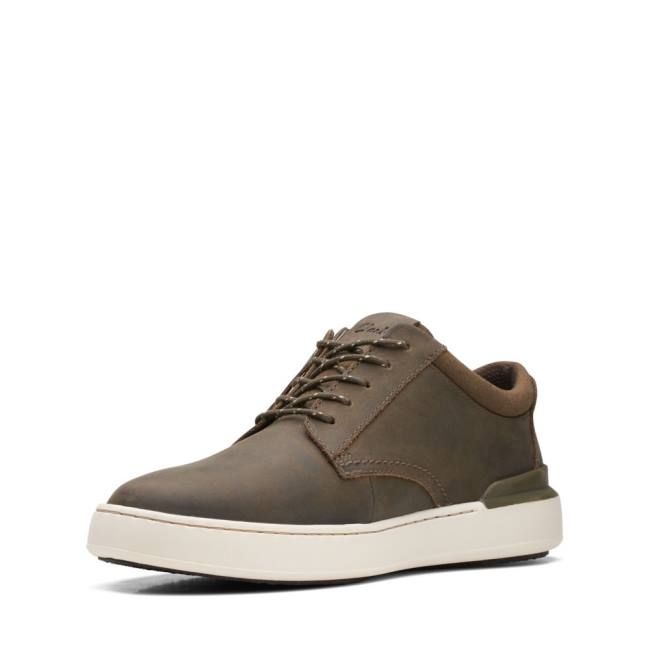 Men's Clarks Court Lite Derby Sneakers Olive | CLK471BQV