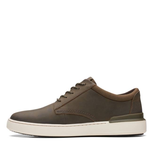 Men's Clarks Court Lite Derby Sneakers Olive | CLK471BQV