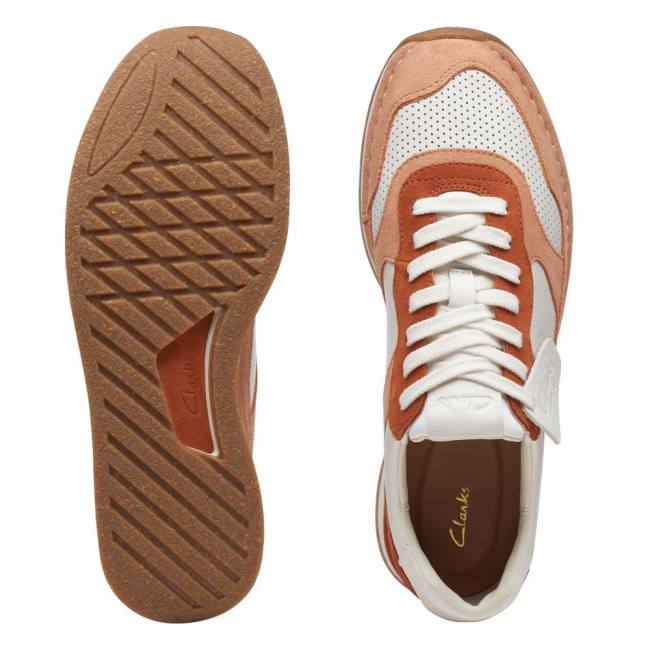 Men's Clarks Craft Run Tor Sneakers White / Orange | CLK691KJF