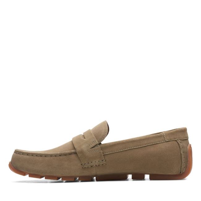 Men's Clarks Oswick Bar Loafers Olive | CLK276WYQ