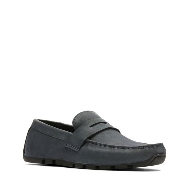 Men's Clarks Oswick Penny Loafers Navy | CLK206SWJ