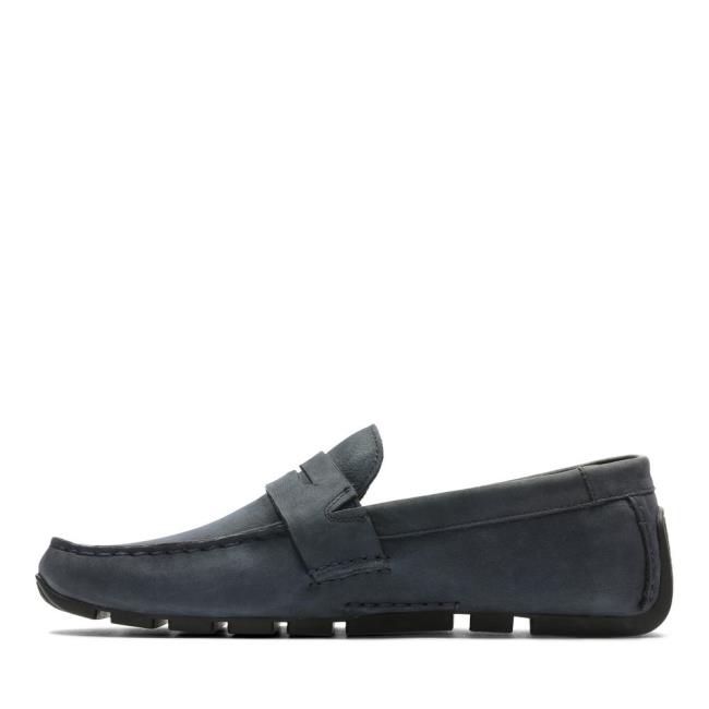 Men's Clarks Oswick Penny Loafers Navy | CLK206SWJ