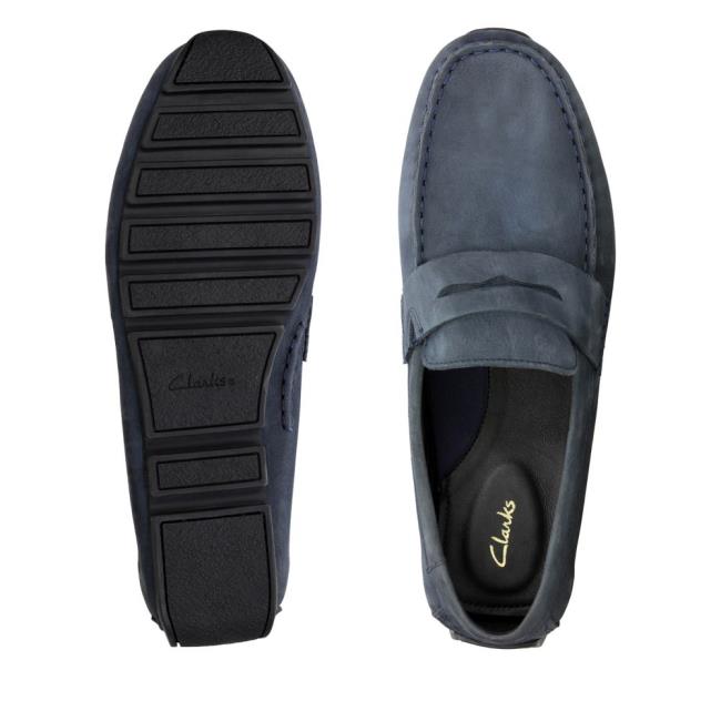 Men's Clarks Oswick Penny Loafers Navy | CLK206SWJ