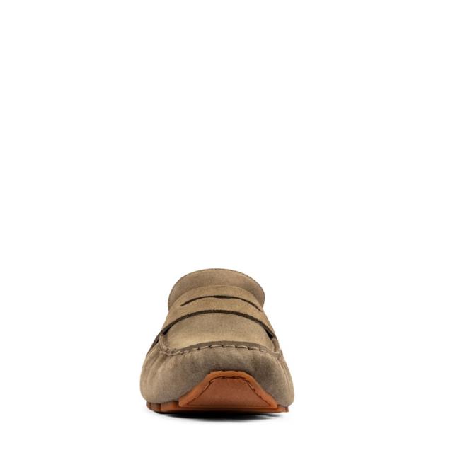 Men's Clarks Oswick Penny Loafers Olive | CLK968JMP