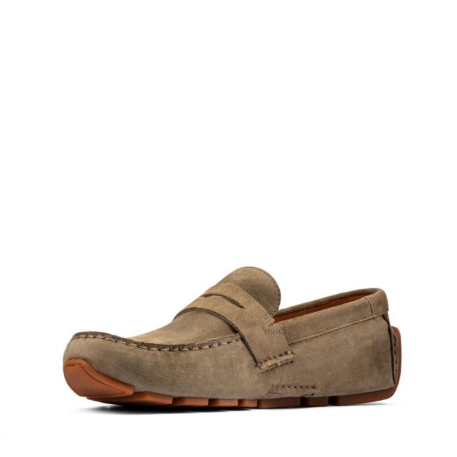 Men's Clarks Oswick Penny Loafers Olive | CLK968JMP