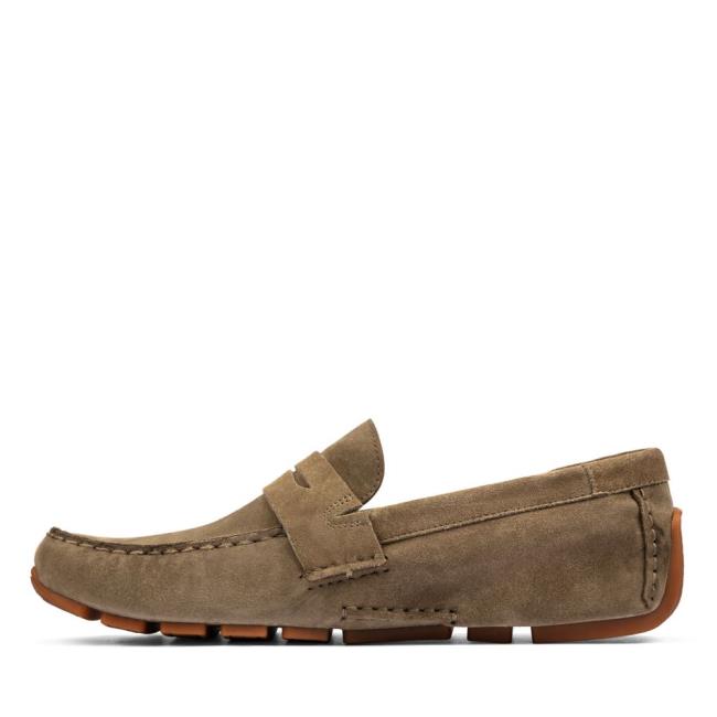 Men's Clarks Oswick Penny Loafers Olive | CLK968JMP