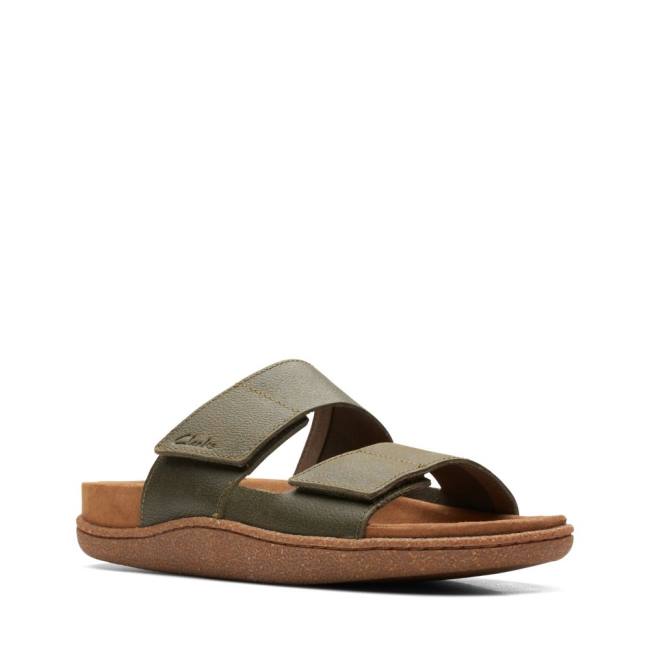 Men's Clarks Pilton Strap Sandals Dark Olive | CLK053EMQ