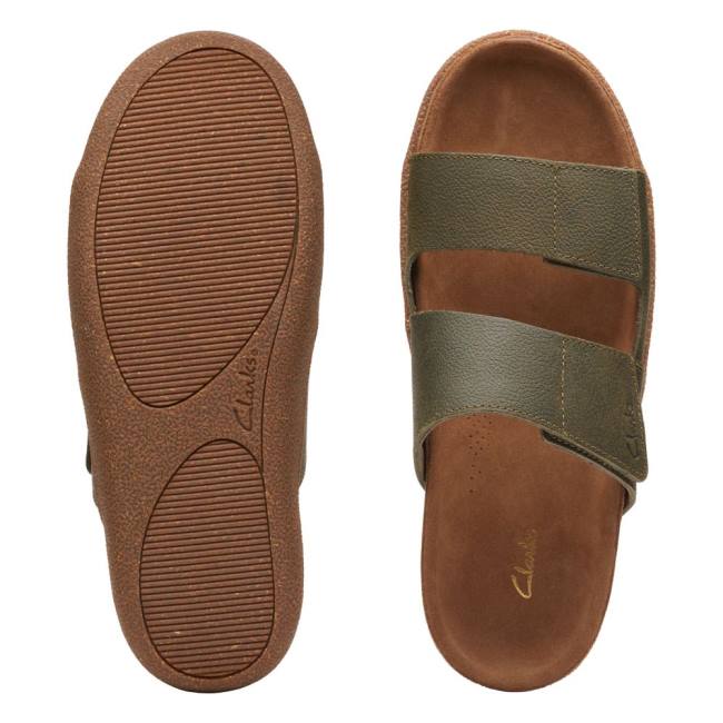 Men's Clarks Pilton Strap Sandals Dark Olive | CLK053EMQ