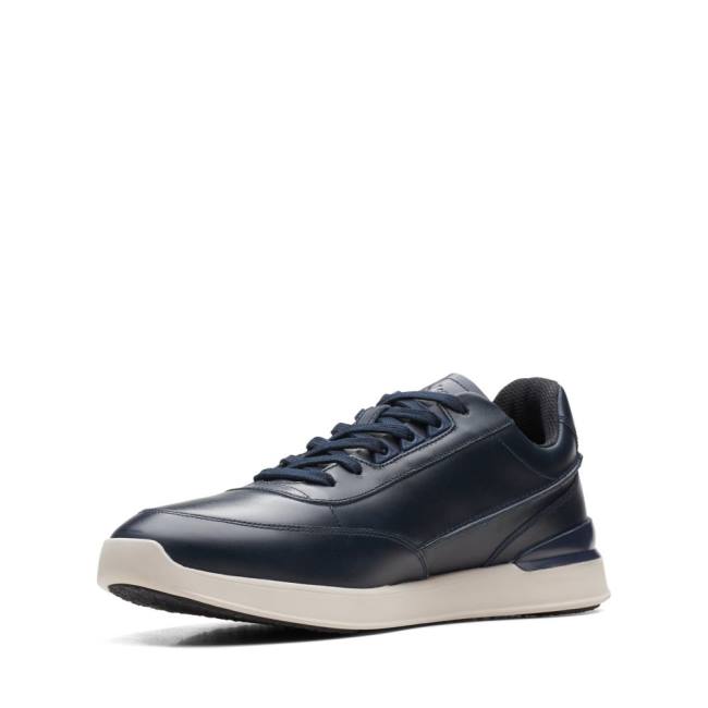 Men's Clarks Race Lite Lace Sneakers Navy | CLK813YRG