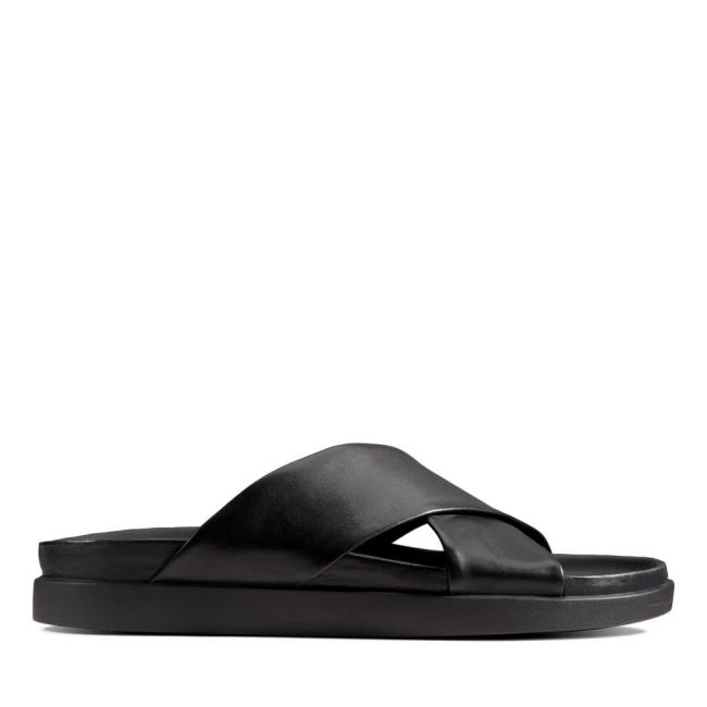 Men\'s Clarks Sunder Cross Sandals Black | CLK643MZA