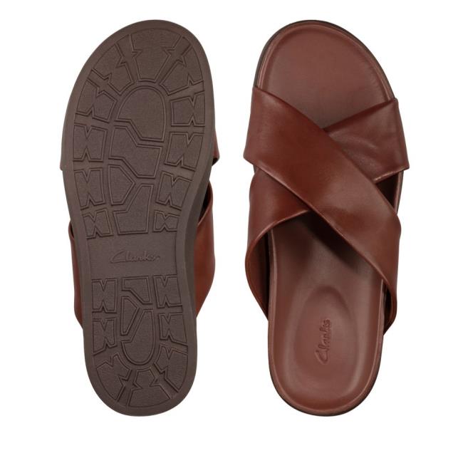 Men's Clarks Sunder Cross Sandals Brown | CLK378UQS