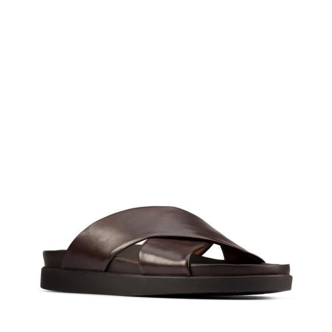 Men's Clarks Sunder Cross Sandals Dark Brown | CLK210AMH