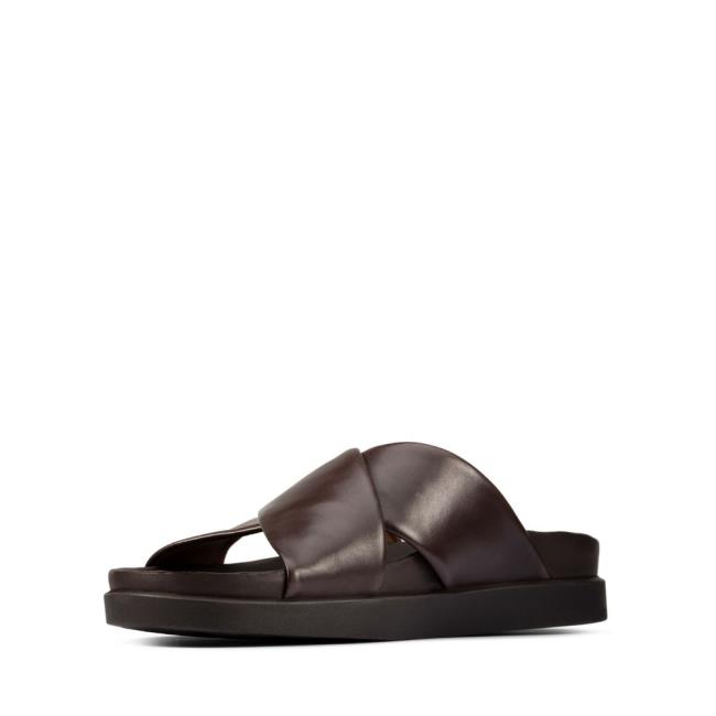 Men's Clarks Sunder Cross Sandals Dark Brown | CLK210AMH