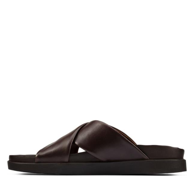 Men's Clarks Sunder Cross Sandals Dark Brown | CLK210AMH