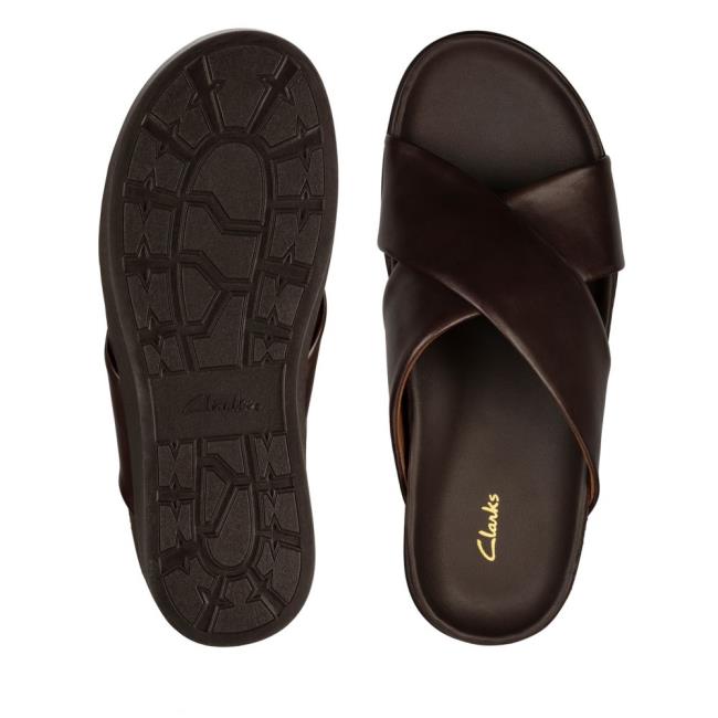 Men's Clarks Sunder Cross Sandals Dark Brown | CLK210AMH