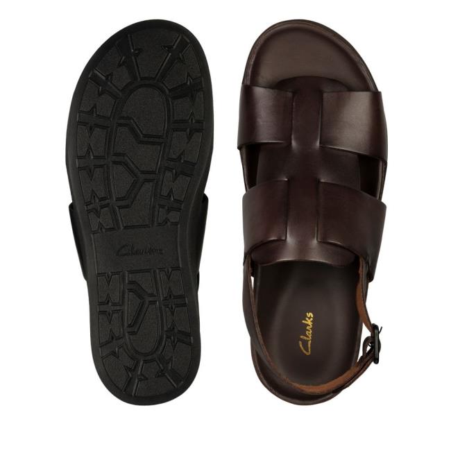 Men's Clarks Sunder Strap Sandals Dark Brown | CLK582VBX