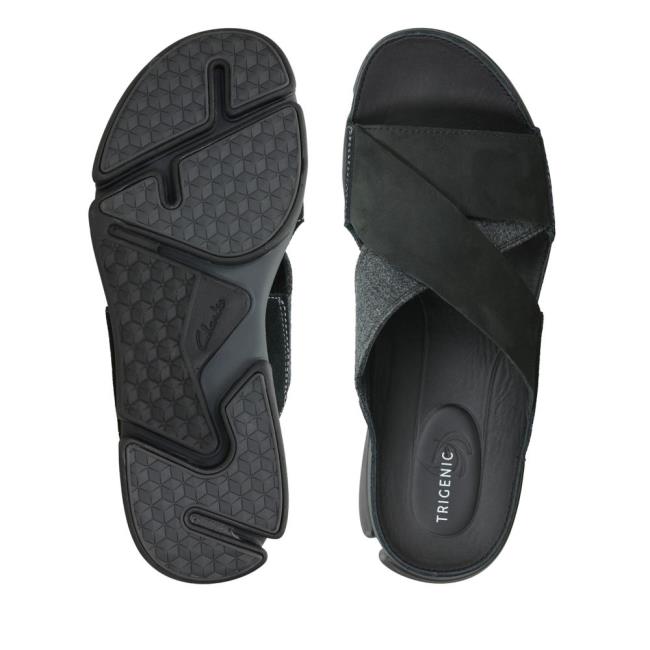 Men's Clarks Tri Cove Cross Sandals Black | CLK264AKB