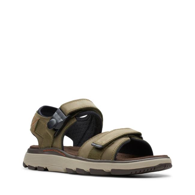 Men's Clarks Un Trek Part Sandals Dark Olive | CLK260SGO