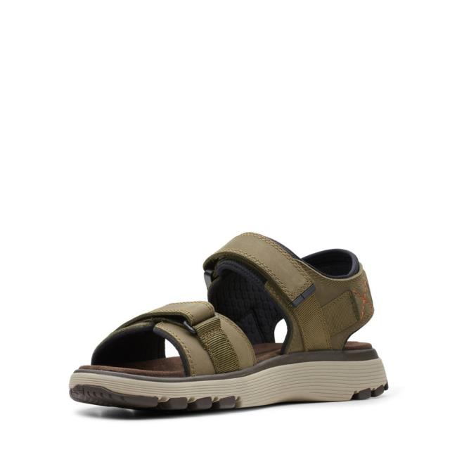 Men's Clarks Un Trek Part Sandals Dark Olive | CLK260SGO