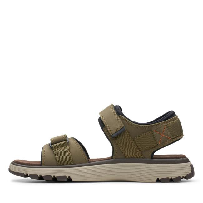 Men's Clarks Un Trek Part Sandals Dark Olive | CLK260SGO