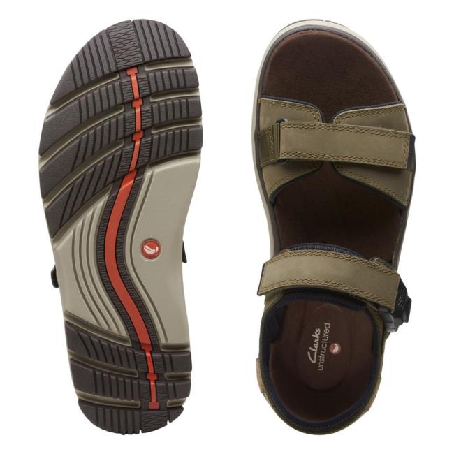 Men's Clarks Un Trek Part Sandals Dark Olive | CLK260SGO