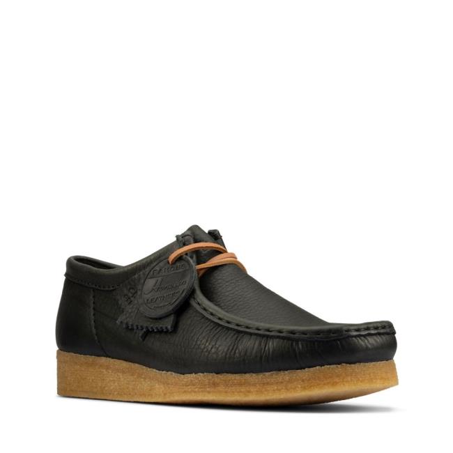 Men's Clarks Wallabee Black Shoes Black Beige | CLK756LFZ