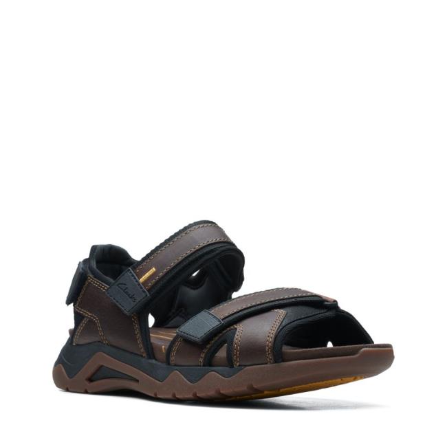 Men's Clarks Wave2.0 Jaunt Sandals Dark Brown | CLK764ECA